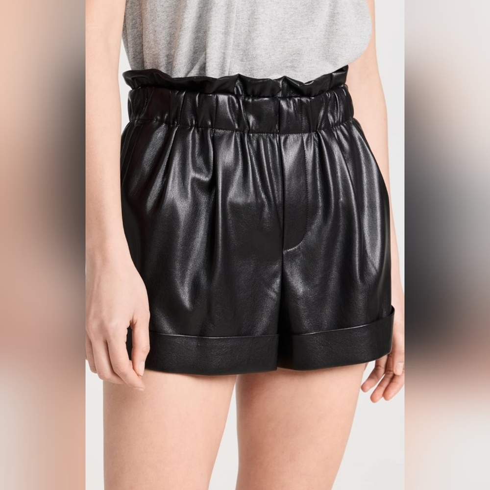 Alice + Olivia Black High Waist Faux Leather Shorts